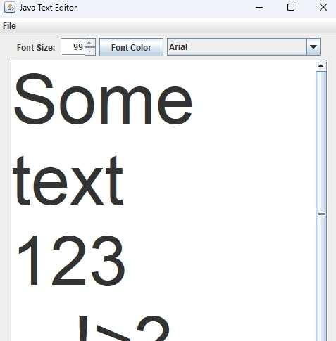 Text Editor with some text and font size changed