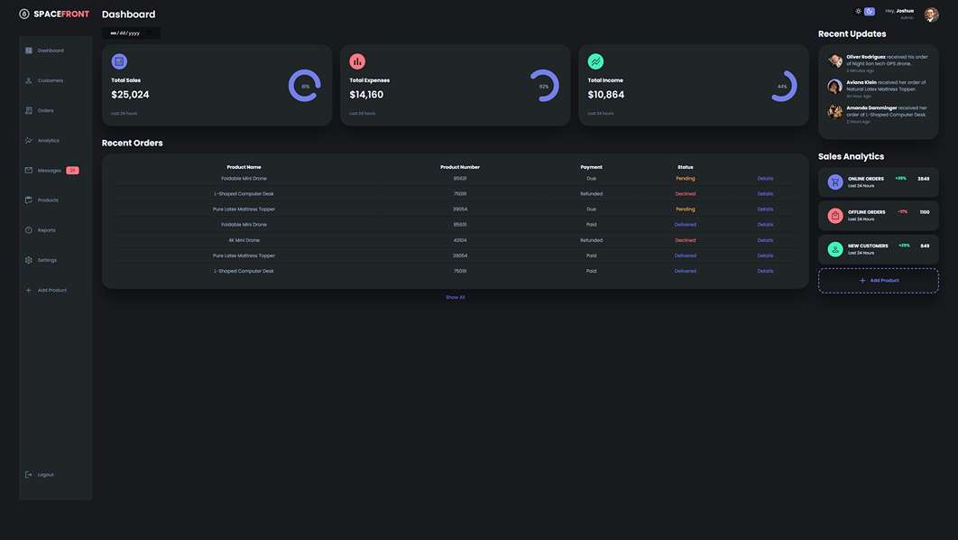 Admin Dashboard desktop dark mode