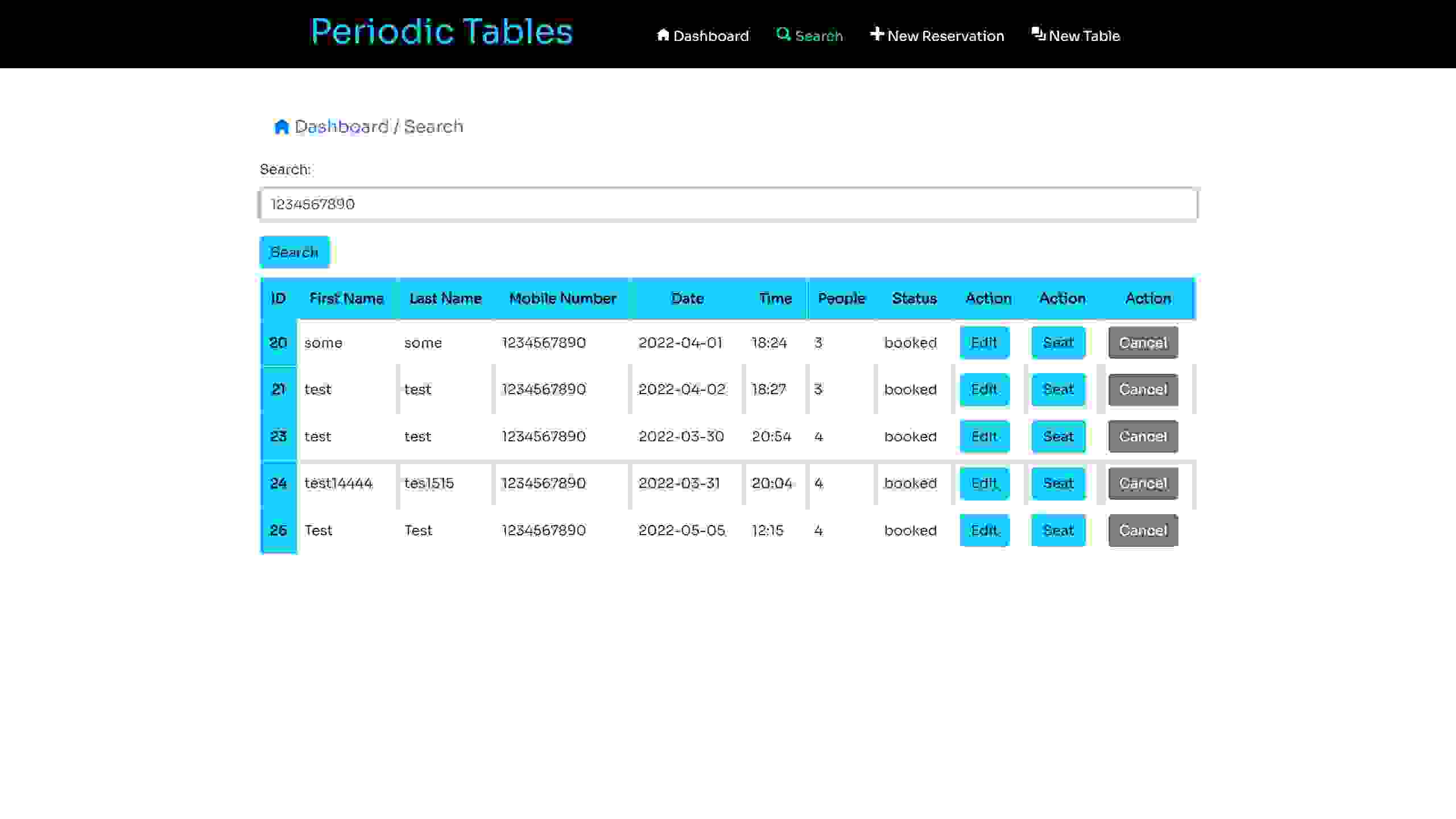 Periodic Tables search page filled