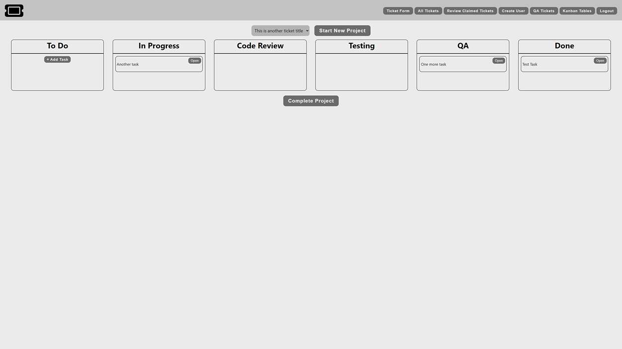 Ticketing Solution Populated Kanban Table